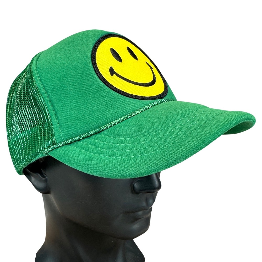 Aviator Nation Green Smiley Face Trucker Hat Mesh Snapback Cap Forrest Gump